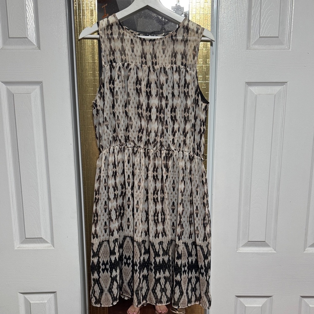 Mango Black and Cream Patterned Midi Dress
